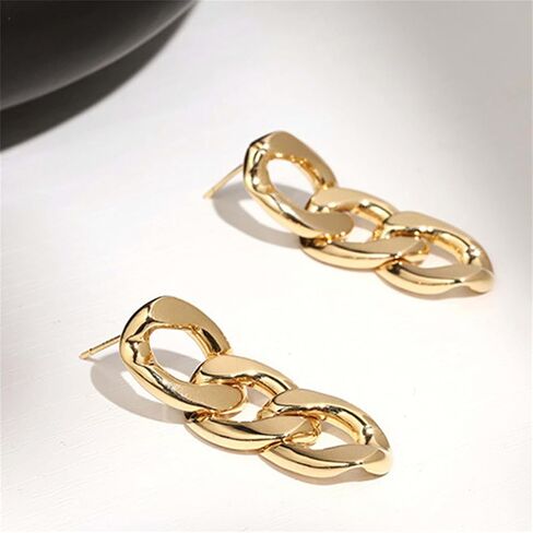Chain Link Earrings for Women Girls Simple Gold Silver Plated Chunky Cool Twisted Oval Geometry Symmetrical Paperclip Link Dainty Hypoallergenic Dangle Drop Earrings for Her Daily Party Trendy Jewelry Gifts in Saudi Arabia