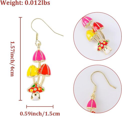 Colorful Mushroom Cute Dangle Earrings for Women Girls, Handmade Sweet Fresh Chic Charm Mushroom Drop Earrings Funny Red Mushroom Earrings Jewelry Birthday Mom Gifts for Her in Saudi Arabia