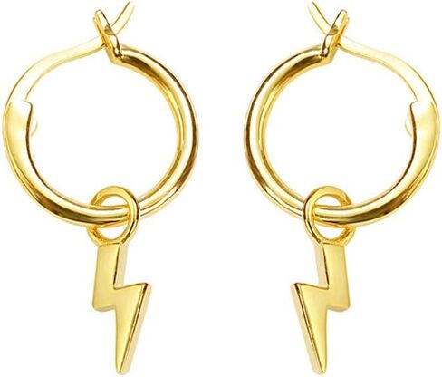 Small Lightning Bolt Cartilage Hoop Earrings for Women Girls Men Sterling Silver Gold Plated with Charms Dipped Huggie Personalized Drop Clip Hypoallergenic Stud Delicate Fashion Jewelry Chic Gifts in Saudi Arabia