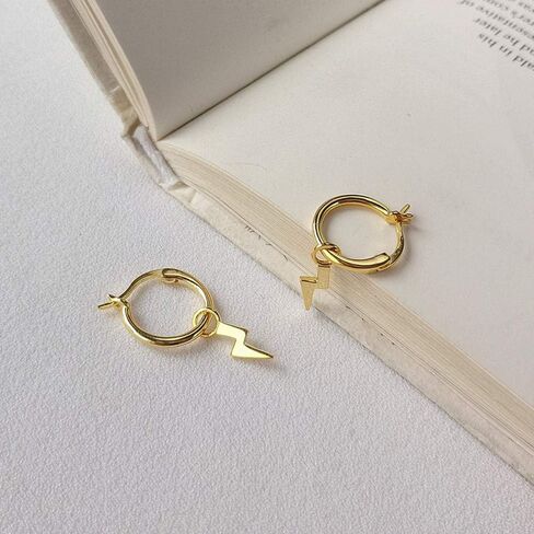 Small Lightning Bolt Cartilage Hoop Earrings for Women Girls Men Sterling Silver Gold Plated with Charms Dipped Huggie Personalized Drop Clip Hypoallergenic Stud Delicate Fashion Jewelry Chic Gifts in Saudi Arabia