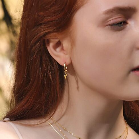 Small Lightning Bolt Cartilage Hoop Earrings for Women Girls Men Sterling Silver Gold Plated with Charms Dipped Huggie Personalized Drop Clip Hypoallergenic Stud Delicate Fashion Jewelry Chic Gifts in Saudi Arabia