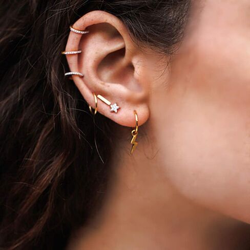 Small Lightning Bolt Cartilage Hoop Earrings for Women Girls Men Sterling Silver Gold Plated with Charms Dipped Huggie Personalized Drop Clip Hypoallergenic Stud Delicate Fashion Jewelry Chic Gifts in Saudi Arabia
