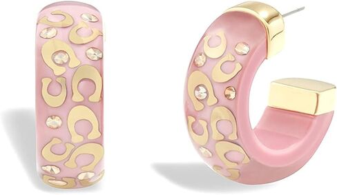 COACH Resin Chubby Logo Hoop Earrings Pink One Size in Saudi Arabia
