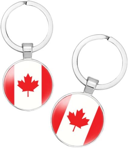 vmcoatdu Canada National Flag Key Chain Keyring Gift Men Women Keychain Stainless Steel and Inlaid Glass Materials in Saudi Arabia