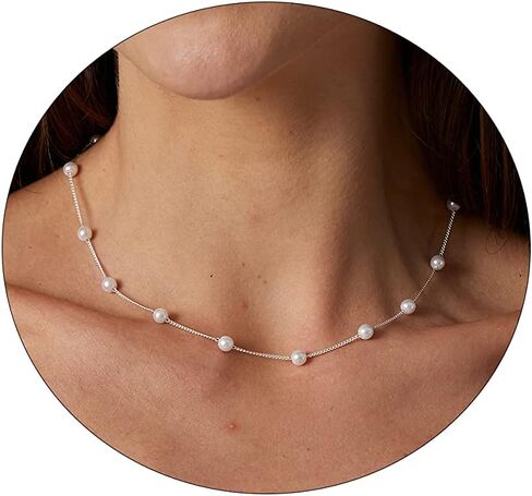VIROMY Dainty Pearl Choker Necklace for Women 14K Gold Plated Pearl Necklaces Simple Trendy Everyday Jewelry in Kuwait