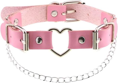 Women Heart Leather Choker Necklace Girls Punk Rock Chain Rivet PU Collar Necklace Adjustable in Saudi Arabia