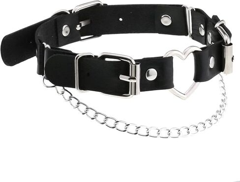Women Heart Leather Choker Necklace Girls Punk Rock Chain Rivet PU Collar Necklace Adjustable in Saudi Arabia