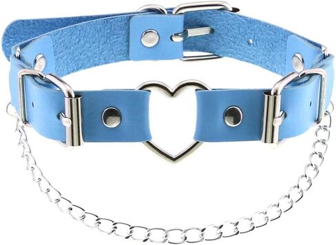 Women Heart Leather Choker Necklace Girls Punk Rock Chain Rivet PU Collar Necklace Adjustable in Saudi Arabia