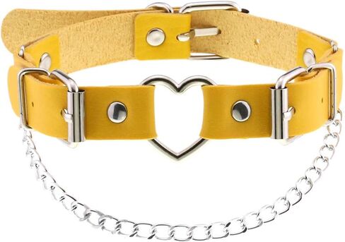 Women Heart Leather Choker Necklace Girls Punk Rock Chain Rivet PU Collar Necklace Adjustable in Saudi Arabia