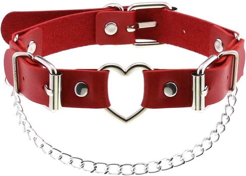 Women Heart Leather Choker Necklace Girls Punk Rock Chain Rivet PU Collar Necklace Adjustable in Saudi Arabia