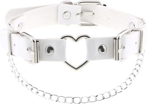 Women Heart Leather Choker Necklace Girls Punk Rock Chain Rivet PU Collar Necklace Adjustable in Saudi Arabia