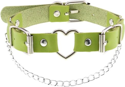 Women Heart Leather Choker Necklace Girls Punk Rock Chain Rivet PU Collar Necklace Adjustable in Saudi Arabia