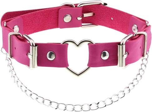 Women Heart Leather Choker Necklace Girls Punk Rock Chain Rivet PU Collar Necklace Adjustable in Saudi Arabia