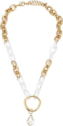 Rumtock Women Acrylic Link Gold Chunky Chain Link Choker Necklace Pearl Charm Clavicle Necklace for Women Girls Special Occasion Jewelry for Dress in Kuwait