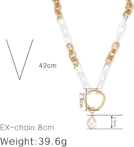 Rumtock Women Acrylic Link Gold Chunky Chain Link Choker Necklace Pearl Charm Clavicle Necklace for Women Girls Special Occasion Jewelry for Dress in Kuwait