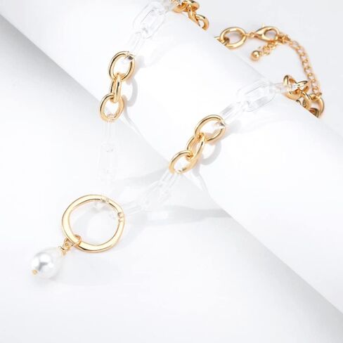 Rumtock Women Acrylic Link Gold Chunky Chain Link Choker Necklace Pearl Charm Clavicle Necklace for Women Girls Special Occasion Jewelry for Dress in Kuwait