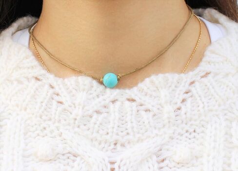 بومينا اليدوية حجر الفيروز قلادة لطيف الجلود الحبل المختنق قلادة للنساء الفتيات في سن المراهقة، 12 بوصة in Kuwait