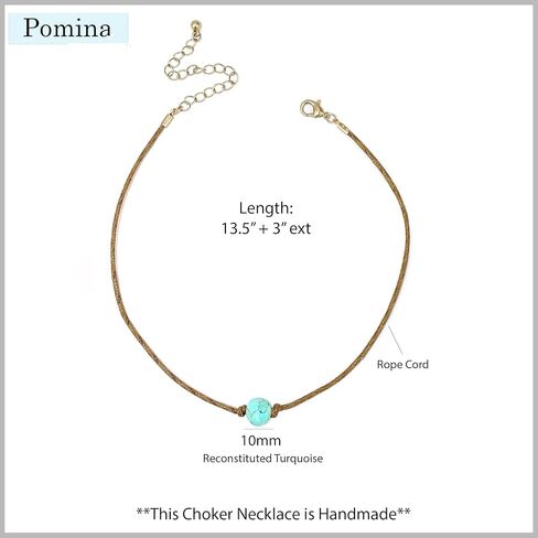 بومينا اليدوية حجر الفيروز قلادة لطيف الجلود الحبل المختنق قلادة للنساء الفتيات في سن المراهقة، 12 بوصة in Kuwait