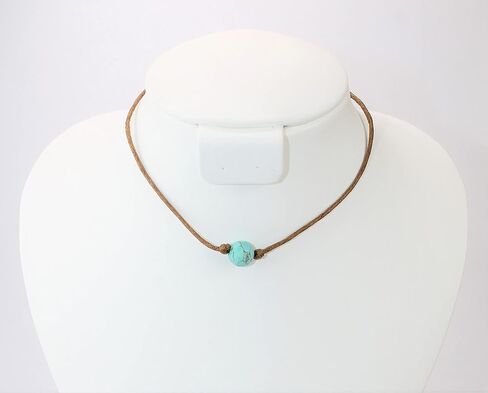 بومينا اليدوية حجر الفيروز قلادة لطيف الجلود الحبل المختنق قلادة للنساء الفتيات في سن المراهقة، 12 بوصة in Kuwait