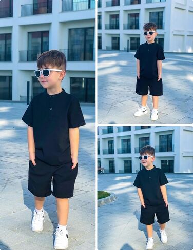 Arshiner Boy's 2 Pieces Cotton Linen Set Casual Henley Shirts Short Sleeve Beach Shorts Summer Outfits in Saudi Arabia