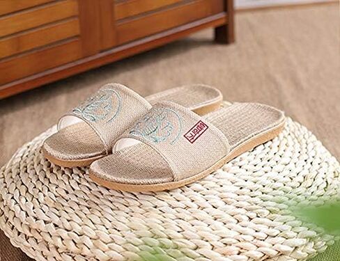 Flax Slippers Unisex Linen Summer Beach Shoes Lightweight Skidproof Indoor Slippers Home Breathable Sandals in Kuwait