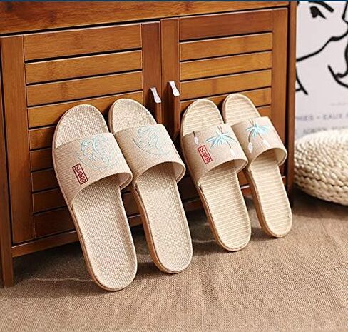 Flax Slippers Unisex Linen Summer Beach Shoes Lightweight Skidproof Indoor Slippers Home Breathable Sandals in Kuwait