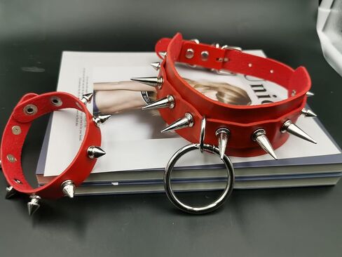 INENIMARTJ Gothic Spike Rivets Choker Necklace and Bracelet Set,Emo Choker Bracelet Set Punk Rock PU Leather Spike Collar Halloween Costume Cosplay Accessiores for Women Girls in Kuwait