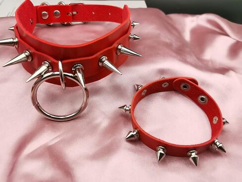 INENIMARTJ Gothic Spike Rivets Choker Necklace and Bracelet Set,Emo Choker Bracelet Set Punk Rock PU Leather Spike Collar Halloween Costume Cosplay Accessiores for Women Girls in Kuwait