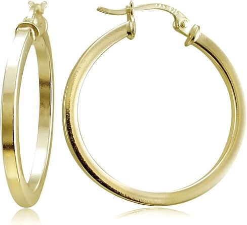 Hoops & Loops - Sterling Silver 2mm High Polished Square Tube Click Top Hoop Earrings in Size 25mm | Sterling Silver, Yellow & Rose Gold Flash Plated in Saudi Arabia
