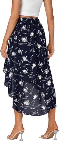 LYANER Women's Boho Floral Print Elastic High Waist Ruffle Hem A Line Flowy Midi Skirts in Saudi Arabia