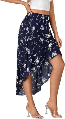 LYANER Women's Boho Floral Print Elastic High Waist Ruffle Hem A Line Flowy Midi Skirts in Saudi Arabia