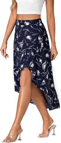 LYANER Women's Boho Floral Print Elastic High Waist Ruffle Hem A Line Flowy Midi Skirts in Saudi Arabia