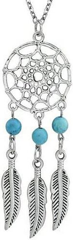 Bohemian Dream Catcher Necklace for Women Girls Tassel Feather Turquoise Beads Long Chain Necklace Boho Vintage Tribal Dream Catcher Pendant Necklace Party Festival Birthday Anniversary Jewelry Gifts in Saudi Arabia