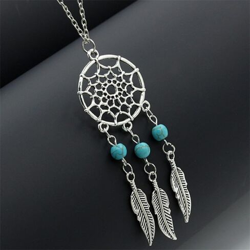 Bohemian Dream Catcher Necklace for Women Girls Tassel Feather Turquoise Beads Long Chain Necklace Boho Vintage Tribal Dream Catcher Pendant Necklace Party Festival Birthday Anniversary Jewelry Gifts in Saudi Arabia