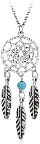 Bohemian Dream Catcher Necklace for Women Girls Tassel Feather Turquoise Beads Long Chain Necklace Boho Vintage Tribal Dream Catcher Pendant Necklace Party Festival Birthday Anniversary Jewelry Gifts in Saudi Arabia