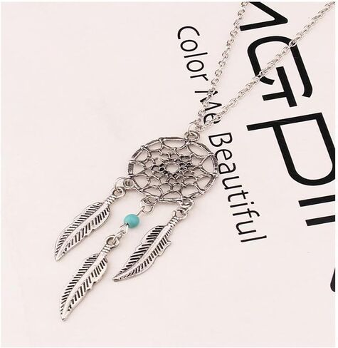 Bohemian Dream Catcher Necklace for Women Girls Tassel Feather Turquoise Beads Long Chain Necklace Boho Vintage Tribal Dream Catcher Pendant Necklace Party Festival Birthday Anniversary Jewelry Gifts in Saudi Arabia