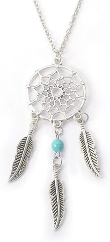 Bohemian Dream Catcher Necklace for Women Girls Tassel Feather Turquoise Beads Long Chain Necklace Boho Vintage Tribal Dream Catcher Pendant Necklace Party Festival Birthday Anniversary Jewelry Gifts in Saudi Arabia