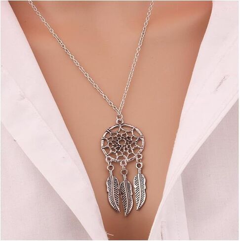 Bohemian Dream Catcher Necklace for Women Girls Tassel Feather Turquoise Beads Long Chain Necklace Boho Vintage Tribal Dream Catcher Pendant Necklace Party Festival Birthday Anniversary Jewelry Gifts in Saudi Arabia