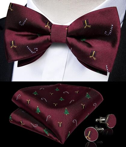DiBanGu Mens Christmas Bow Tie and Supenders Set Clip On Supenders Pocket Square Cufflinks for Festival Party Gift in Saudi Arabia