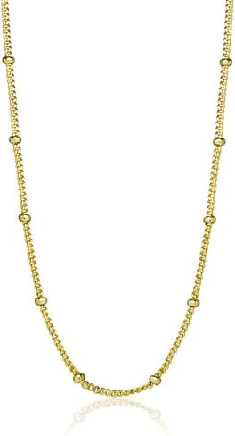 Hoops & Loops 925 Sterling Silver 2mm Bead Station Cable Chain Necklace for Women Teen Girls, 16 18 20 24 30-Inch, Silver, Yellow, Rose Gold in Saudi Arabia