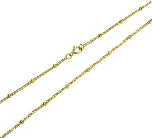 Hoops & Loops 925 Sterling Silver 2mm Bead Station Cable Chain Necklace for Women Teen Girls, 16 18 20 24 30-Inch, Silver, Yellow, Rose Gold in Saudi Arabia