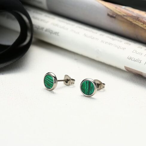 Pure Titanium Earring For Sensitive Ear High Polish Round Synthetic Malachite/Obsidian/Blue Turquoise Stud Earrings in Kuwait