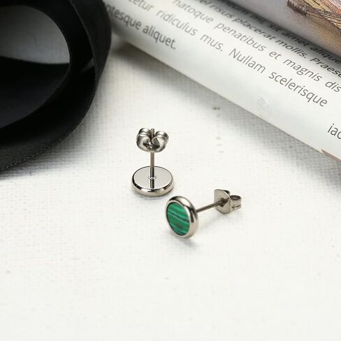 Pure Titanium Earring For Sensitive Ear High Polish Round Synthetic Malachite/Obsidian/Blue Turquoise Stud Earrings in Kuwait