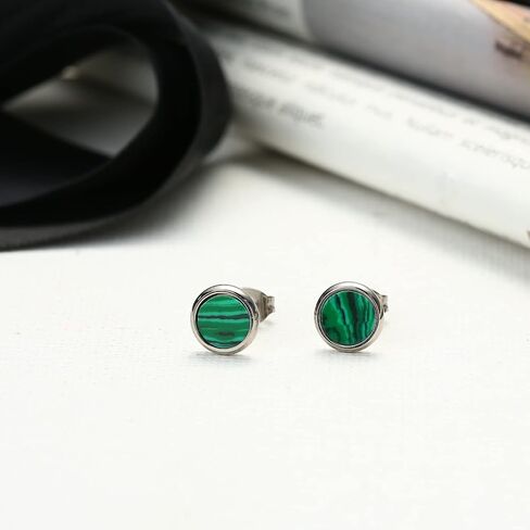 Pure Titanium Earring For Sensitive Ear High Polish Round Synthetic Malachite/Obsidian/Blue Turquoise Stud Earrings in Kuwait