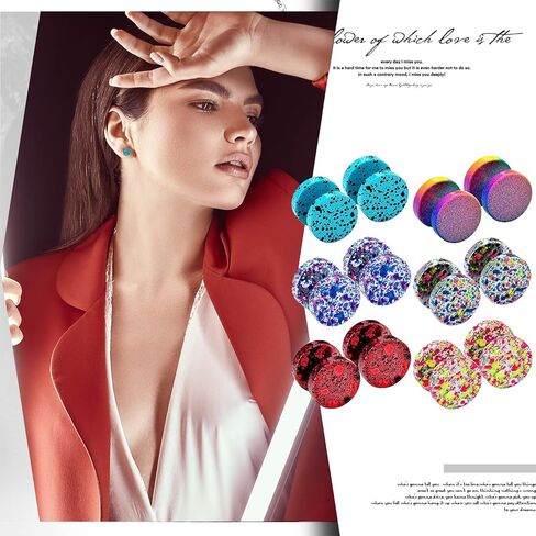 6 أزواج/5 أزواج من الأقراط الملونة المسطحة من Rofusn للنساء والرجال، أقراط من الفولاذ المقاوم للصدأ على شكل نفق الوهم المستدق الغشاش أقراط صناعية مزيفة in Kuwait