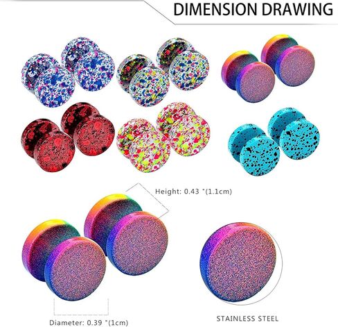 6 أزواج/5 أزواج من الأقراط الملونة المسطحة من Rofusn للنساء والرجال، أقراط من الفولاذ المقاوم للصدأ على شكل نفق الوهم المستدق الغشاش أقراط صناعية مزيفة in Kuwait