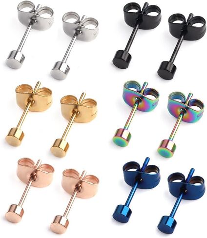 Ruifan 20G Mix Color Stainless Steel Flat Top Stud Earrings for Men Women 3-8mm 6Pairs in Saudi Arabia