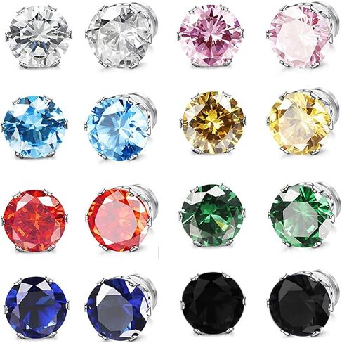 8 أزواج من الأقراط المصنوعة من الفولاذ المقاوم للصدأ غير المثقوبة بألوان مكعبة الزركونيوم مجموعة أقراط مغناطيسية للنساء والرجال in Kuwait