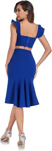 Jusfitsu Women's Square Neck Bodycon Midi Dresses Ruffle Sleeve Dress in Saudi Arabia