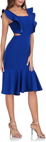 Jusfitsu Women's Square Neck Bodycon Midi Dresses Ruffle Sleeve Dress in Saudi Arabia